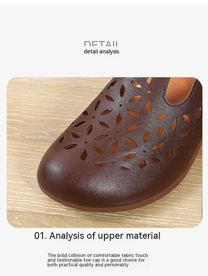 High Heel Retro Hollow Sandals Spring And Summer New Round Toe Buckle Mom Shoes Limorista