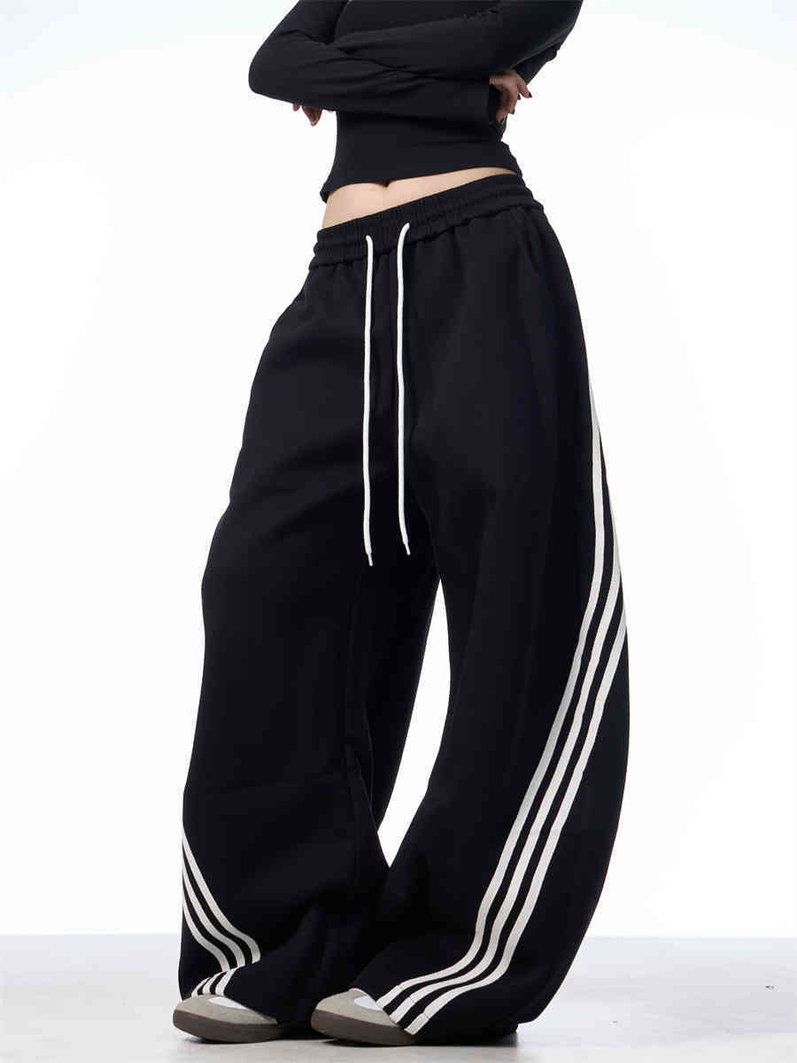 Striped Lace-up Machete Casual Pants Loose Wide-leg Pants Limorista