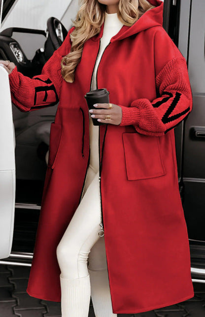 Hooded Windbreaker Long Jacket With Pockets And Drawstring Design Solid Color Knit-Sleeved Trench Coat For Women Clothing Fall Winter Limorista