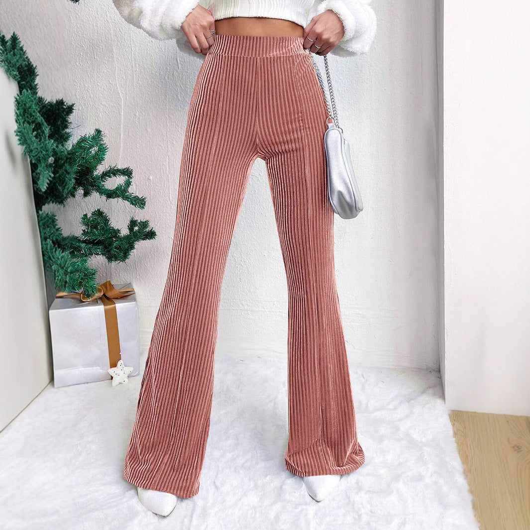 High Waist Lamp Wick Corduroy Bell-bottom Pants Wide Leg Women Limorista