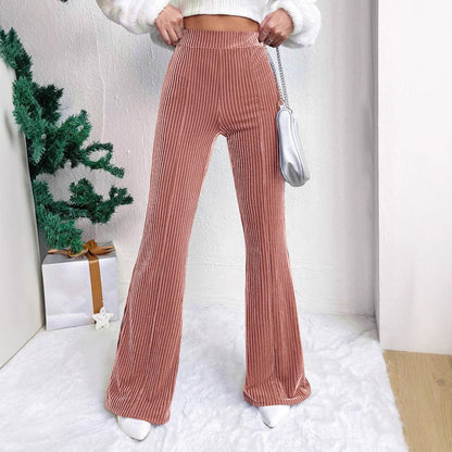 High Waist Lamp Wick Corduroy Bell-bottom Pants Wide Leg Women Limorista