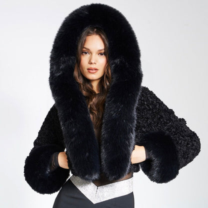 Short Rabbit Fur Collar Woolen Coat Limorista