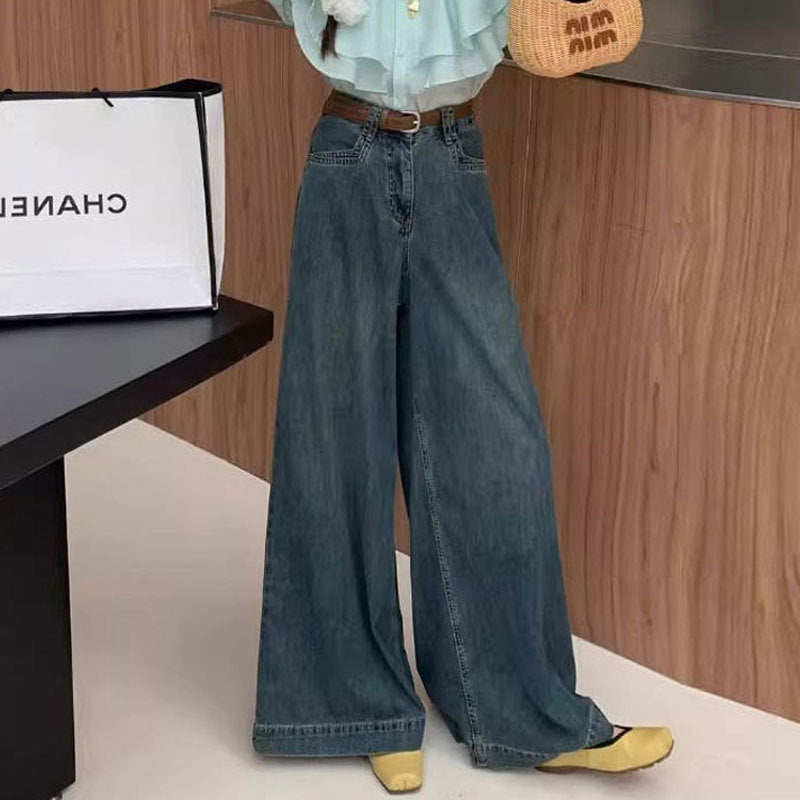 Large Wide-leg Jeans For Women, Loose Pear-shaped Retro Straight Trousers, Covering The Flesh, Versatile Autumn High Waist Mopping Pants Limorista