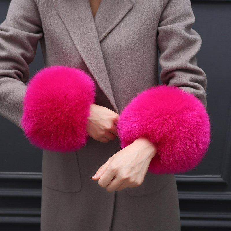 Faux Fur Fox Cuffs Plush Down Jacket  Big Artificial Hand Cuffs Limorista