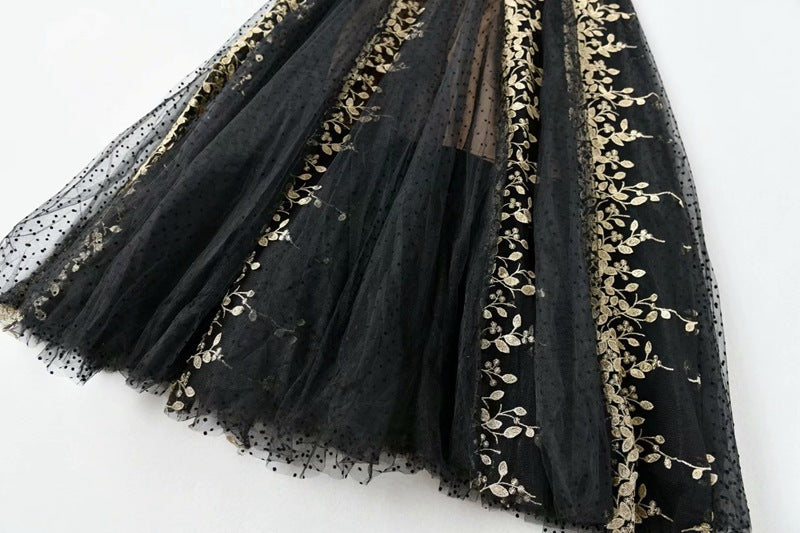 Embroidery Mesh Black Dress Women Limorista