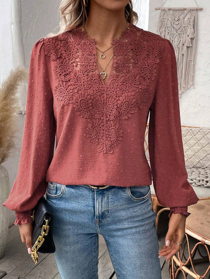 Lace Solid Color Long Sleeve Casual Women&