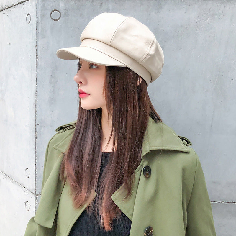 Korean Style Octagon Fashion Ladies Hat Leather Beret Limorista