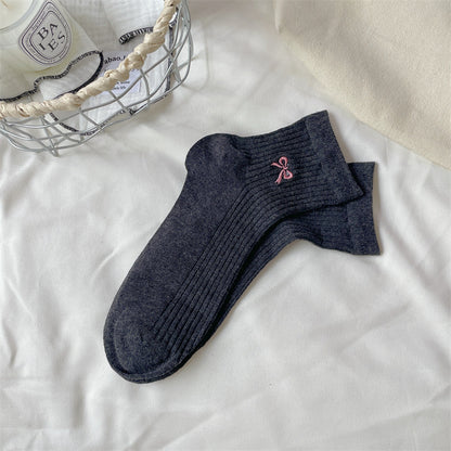 Bow Embroidered Short Thin Socks Limorista
