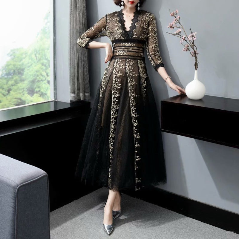 Embroidery Mesh Black Dress Women Limorista