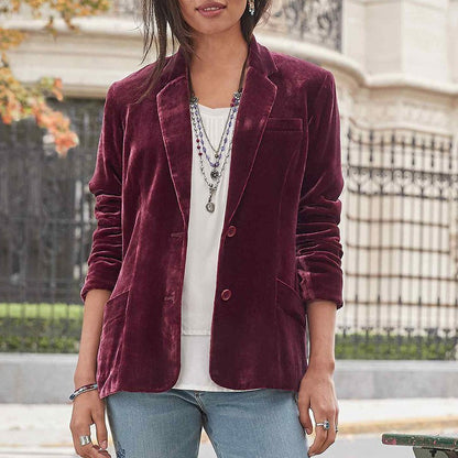 New Gold Velvet Solid Color Fashion Casual Suit Top Women Limorista