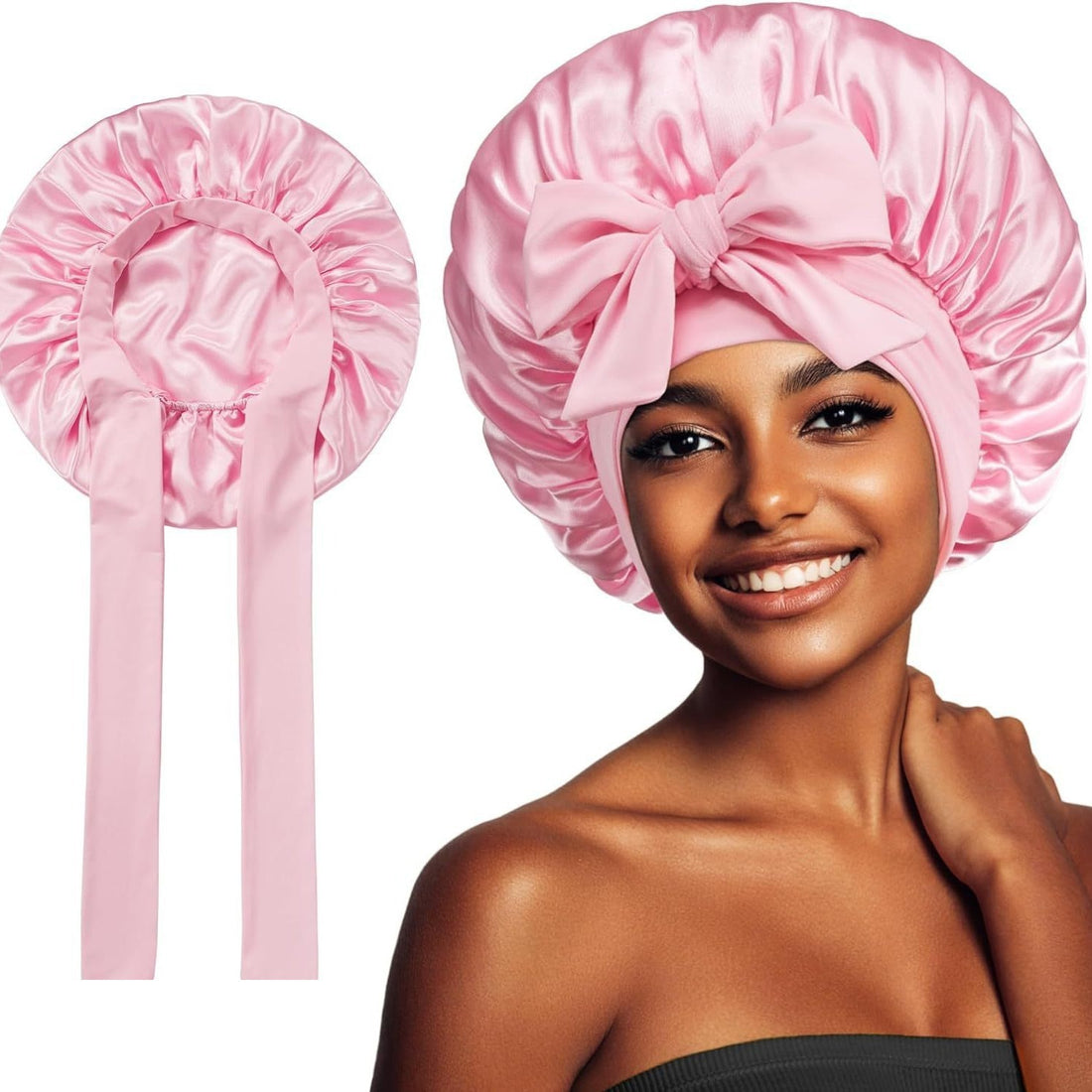 Satin Ribbon Round Bow Elastic Nightcap Limorista