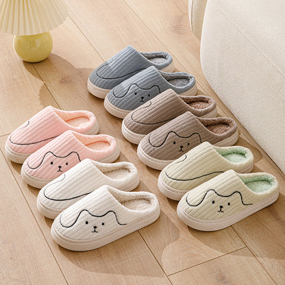 Striped Cat Slippers Indoor Couple Non-slip Floor Bedroom Slipper Winter Warm Plush House Shoes Women Men Limorista