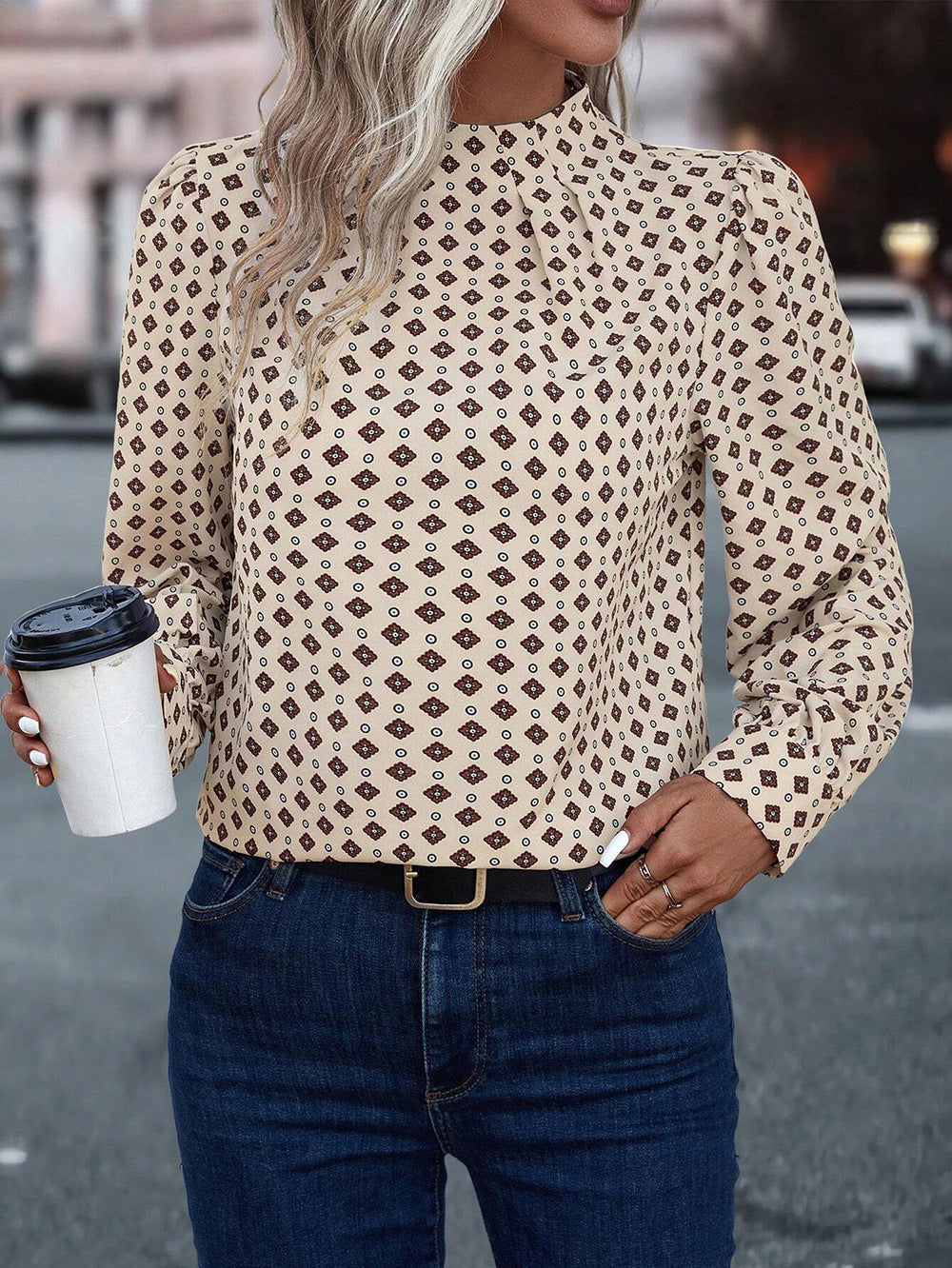 Half Turtleneck Pullover Long Sleeve Printed Temperament Shirt Limorista