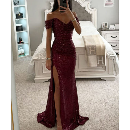 Party Sequins Off-neck Split Dress INS Casual Fashion Dress Women Limorista