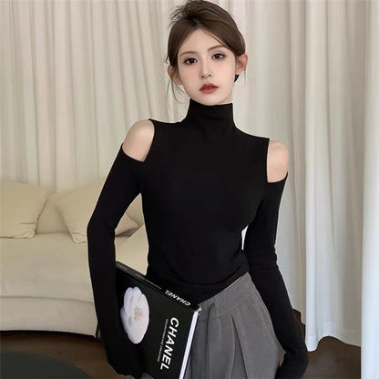 Half Turtleneck Bottoming Shirt Off-the-shoulder Hollow-out Inner Wear Limorista