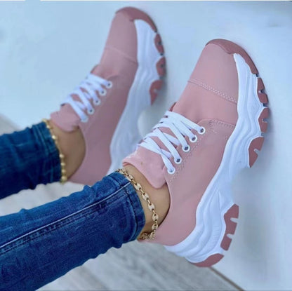 Round Head Thick Bottom Low-top Casual Shoes For Women Plus Size Lace Up Pumps Limorista