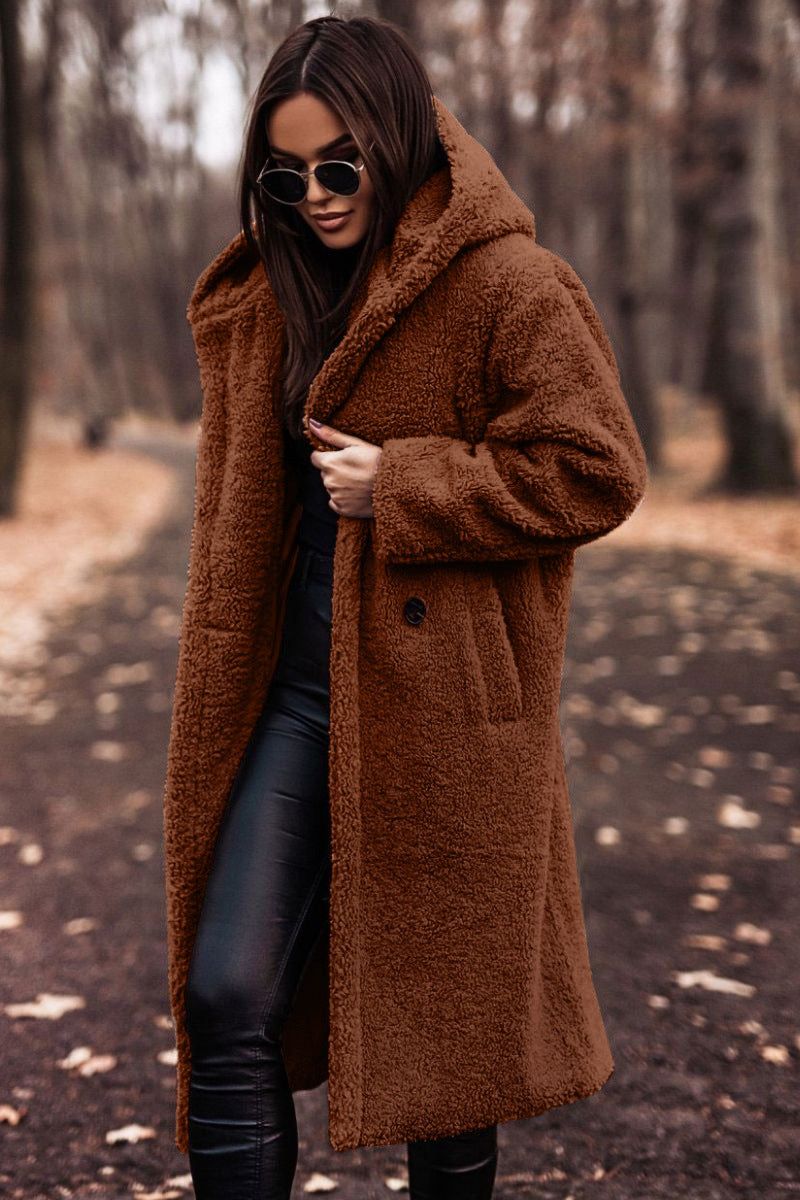 Fashion Long Clean Color Long Sleeve Woolen Women&