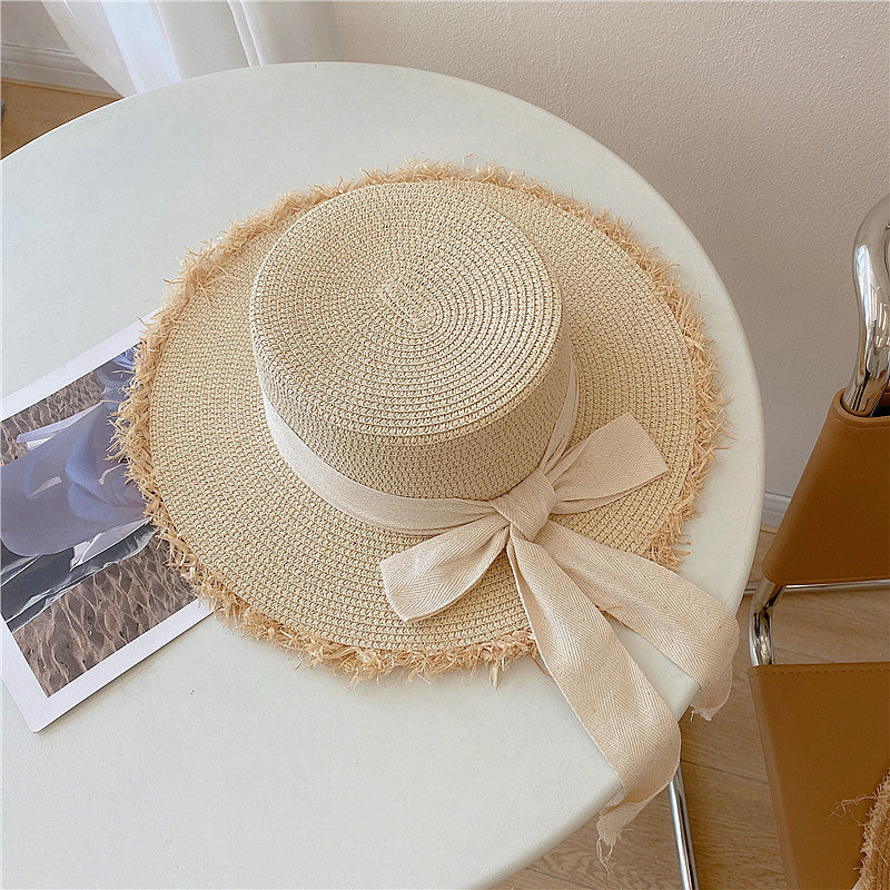 Japanese All-match Frayed Bow Straw Hat Limorista