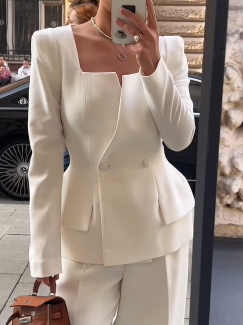 Two-button Square Collar Solid Color Blazer Limorista