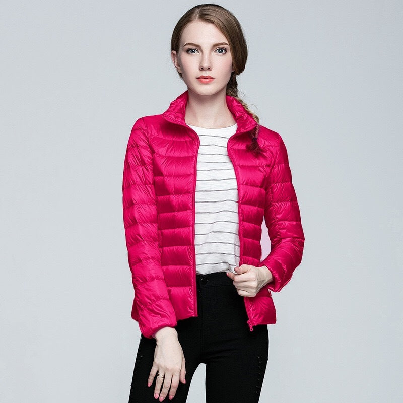 Slim Fit Stand Collar Plus Size White Duck Down Women&