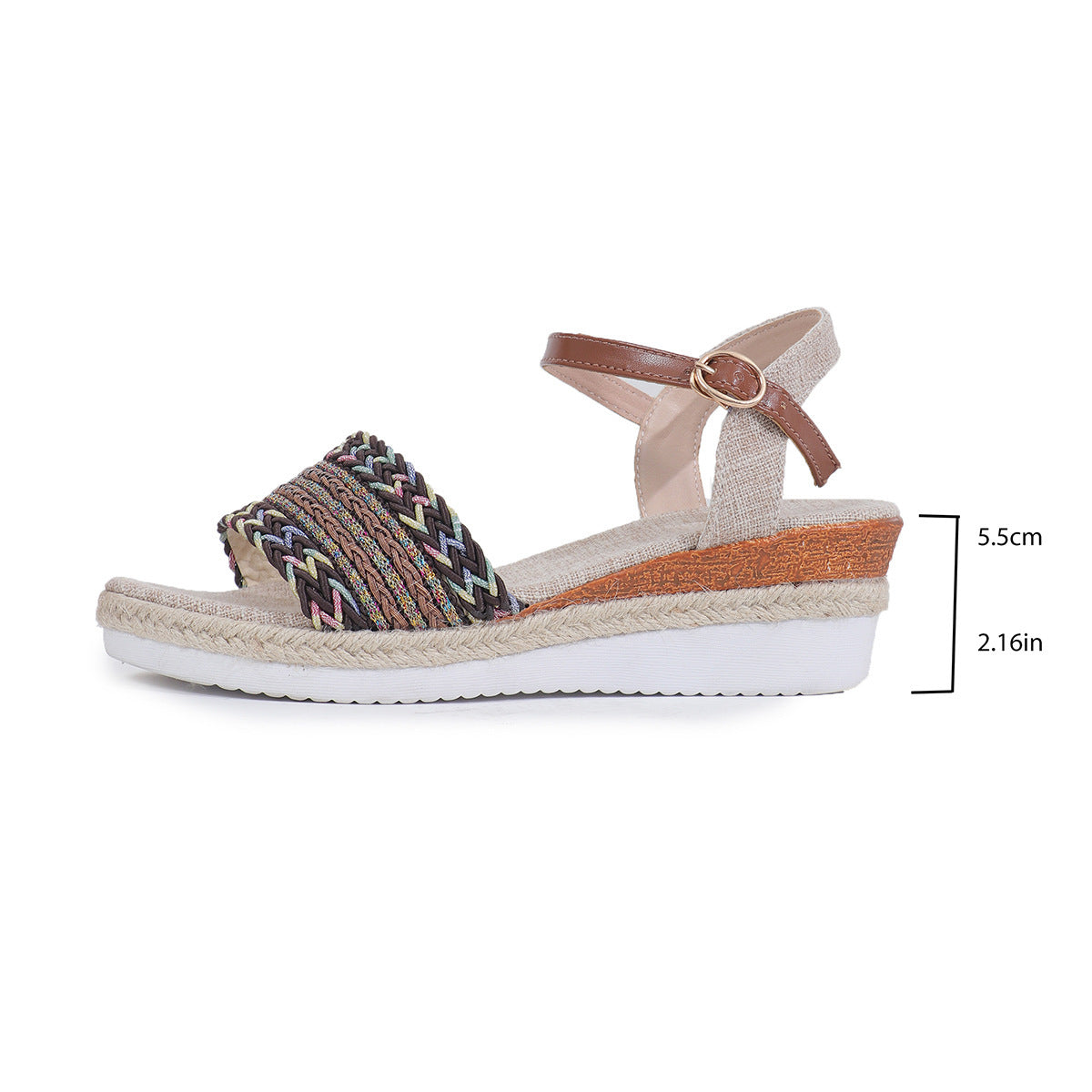 Ethnic Style One Strap Sandals Platform Wedge Buckle Plus Size Limorista