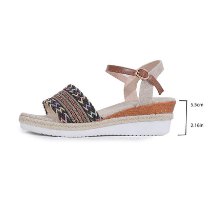 Ethnic Style One Strap Sandals Platform Wedge Buckle Plus Size Limorista