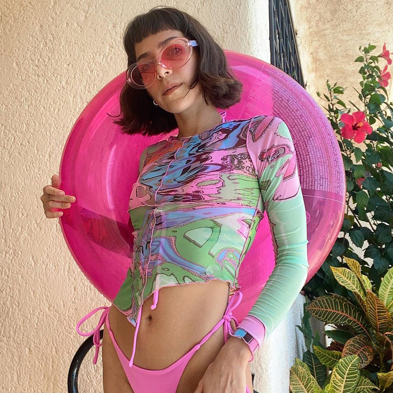 Long Sleeve Crew Neck Printed Pullover Limorista