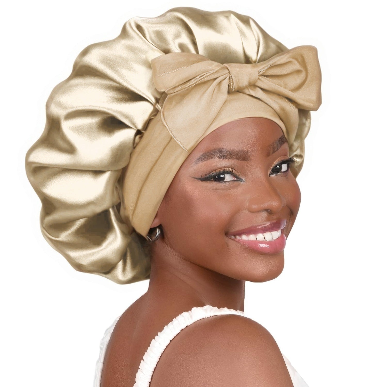 Double-layer Ribbon Round Cap Bow Hair Care Wide-brimmed Hat Limorista