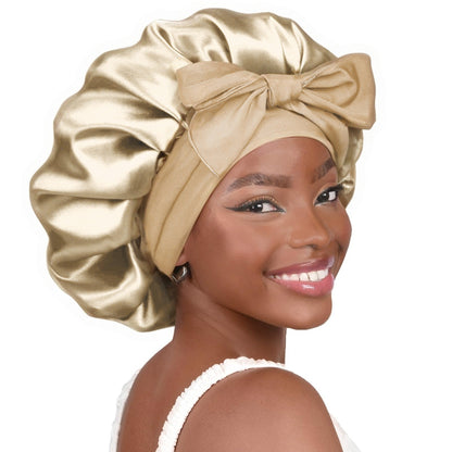 Double-layer Ribbon Round Cap Bow Hair Care Wide-brimmed Hat Limorista