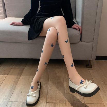 Blue Bowknot Stockings Women&