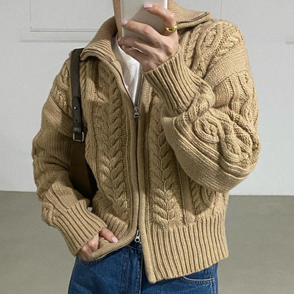 Retro Lapel Lapel Double Zipper Design Sweater Limorista