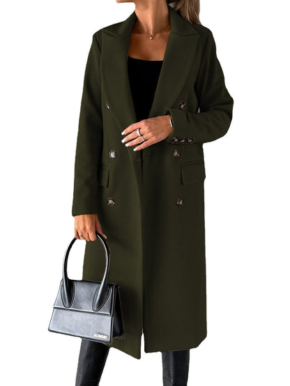 Long Sleeve Lapel Coat Winter Fashion Solid Double Breasted Slim Long Jacket Womens Clothing Limorista