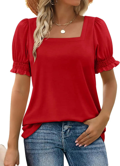 Spring And Summer New Fashion Simple U-neck Petal Sleeve Loose T-shirt Limorista