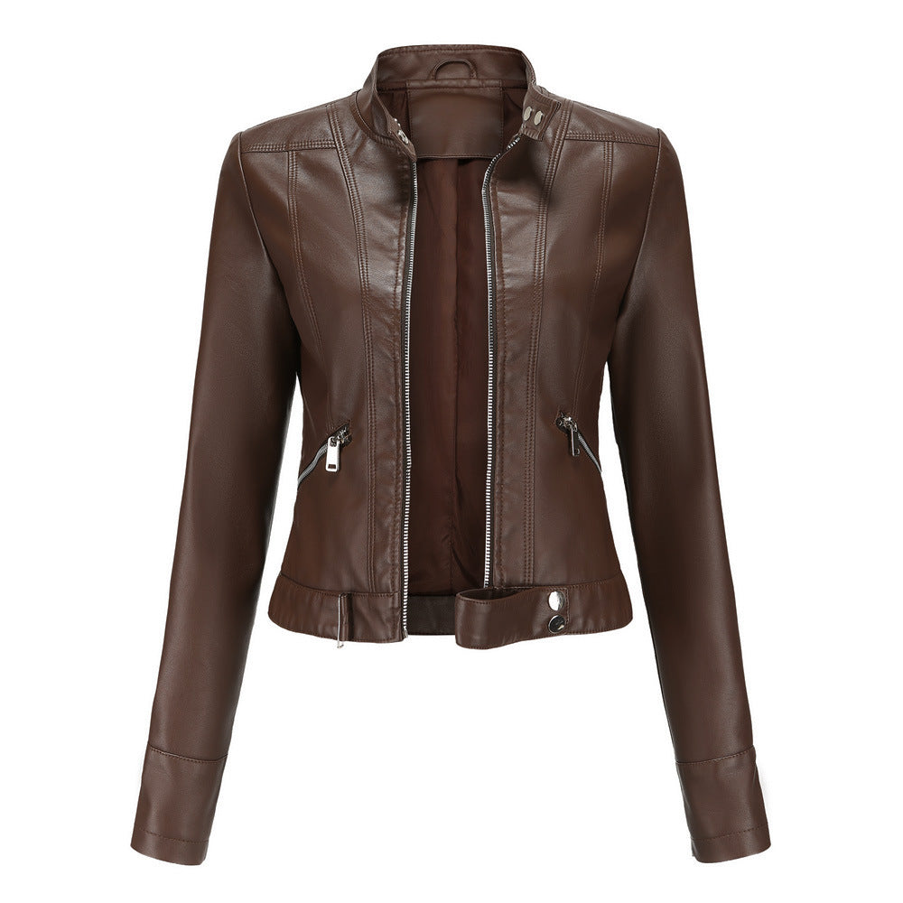 Ladies Leather Jacket With Stand-up Collar Limorista