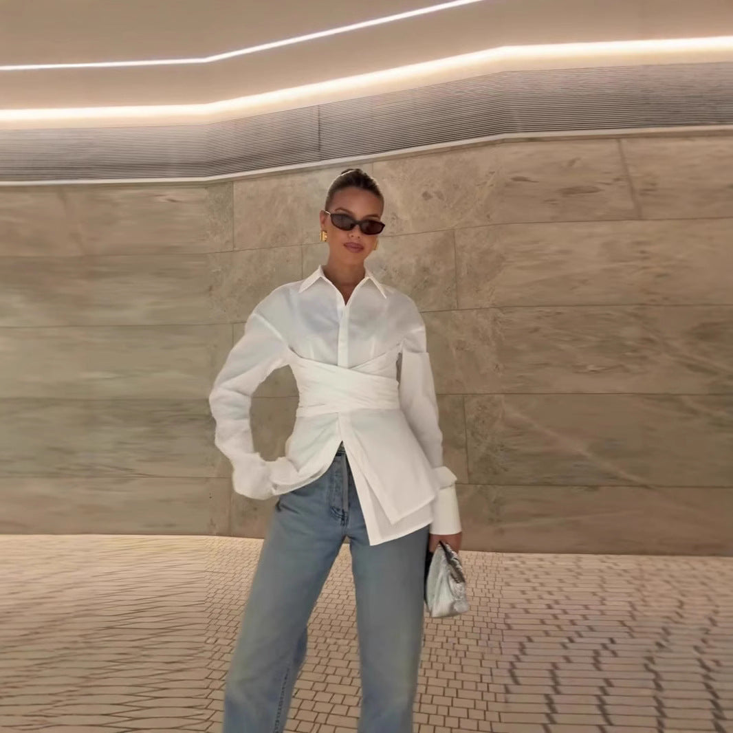 Female Loose And Irregular Slimming Long-sleeved Shirt Limorista