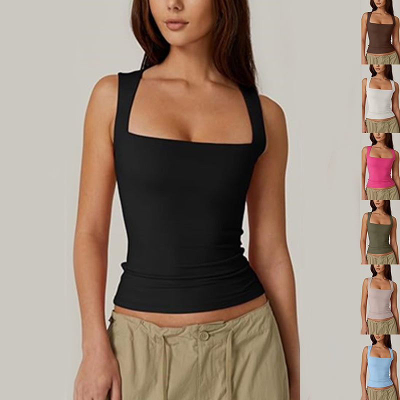 Summer Square-neck Tank Vest Ins Fashion Slim Solid Sleeveless Tops For Women Clothing Limorista