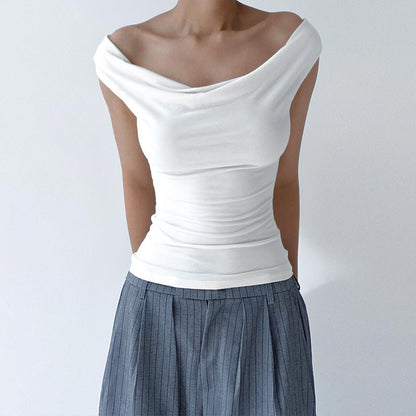 European And American Solid Color Swing Collar Sleeveless Backless Lace-up Sexy Vest Top T-shirt Limorista