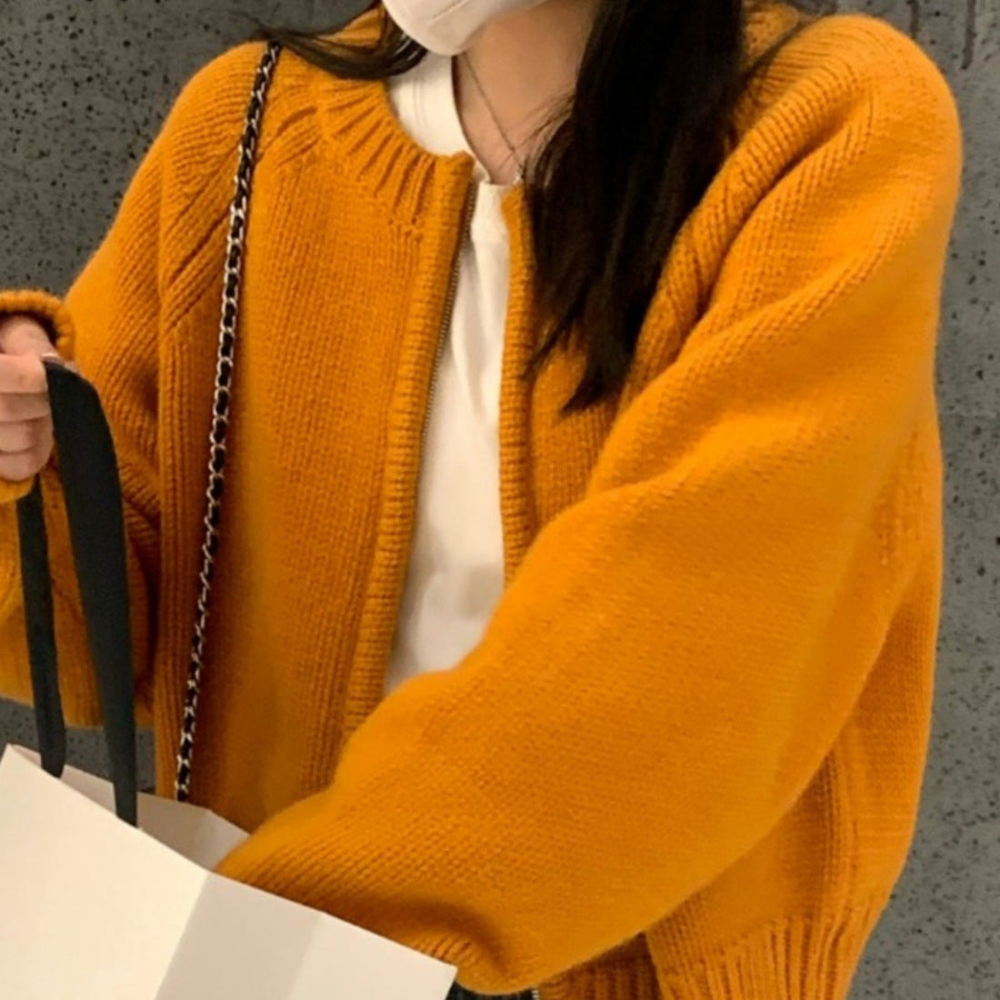 Limorista - Orange Zipper Sweater Cardigan For Women