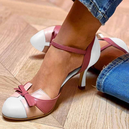 Ins Bow Sandals Summer Color-matching Pointed Toe Buckle High Heels Pumps Women&