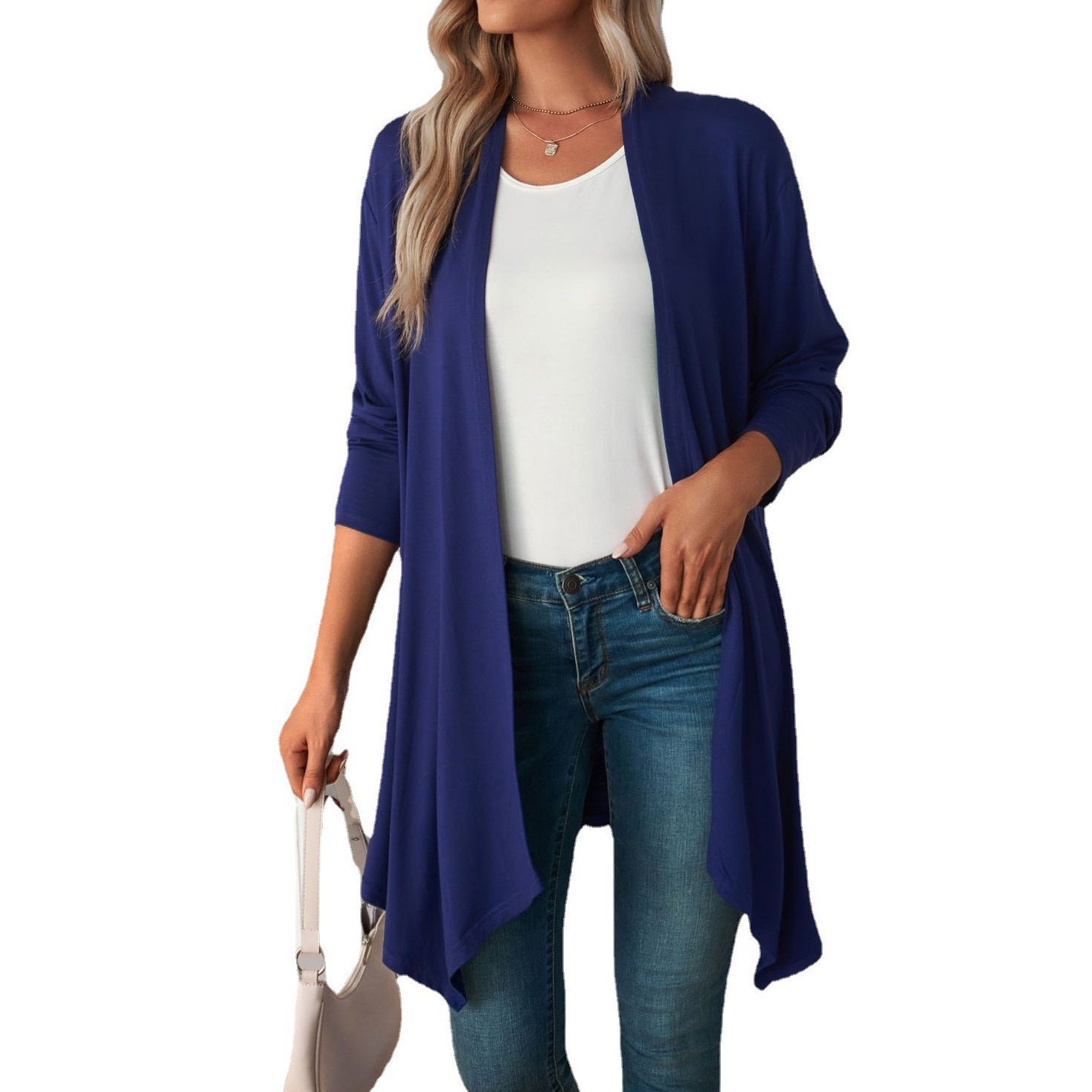Solid Color Long Sleeve Cardigan Jacket Long Shirt Women Limorista