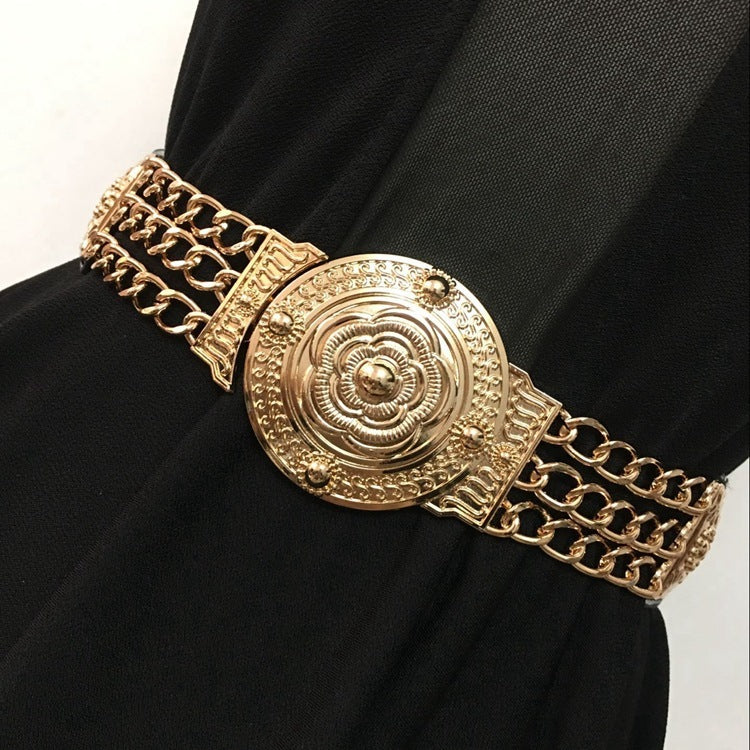 Fashion Metal Elastic Wide Belt Chain Flower Decoration Limorista