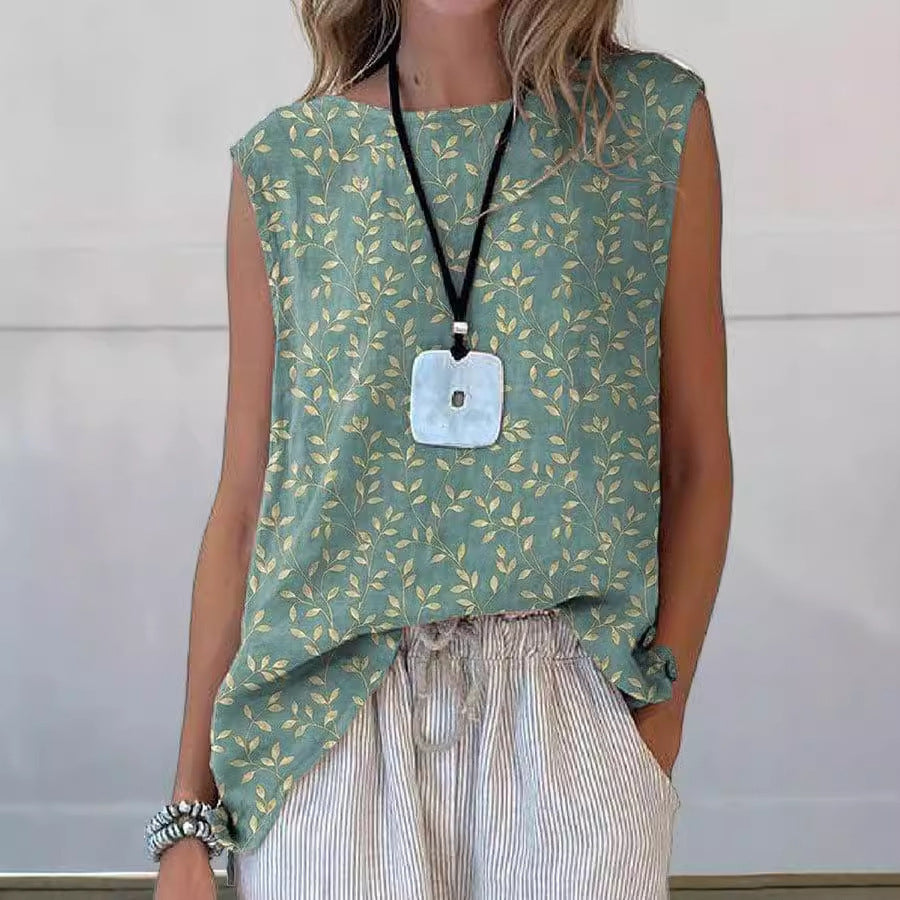 European And American Floral Cotton Linen Vest Limorista