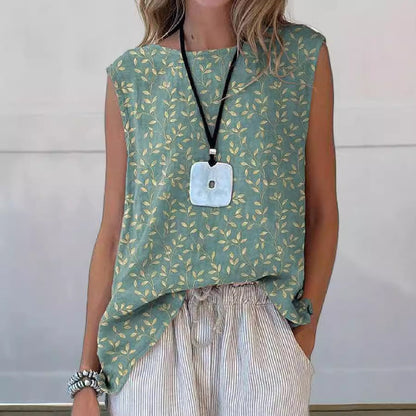 European And American Floral Cotton Linen Vest Limorista