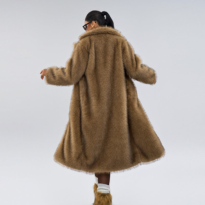 Autumn And Winter Extended Imitation Fur Coat Overcoat Limorista