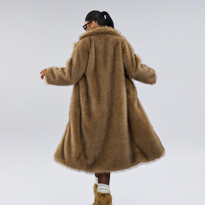 Autumn And Winter Extended Imitation Fur Coat Overcoat Limorista