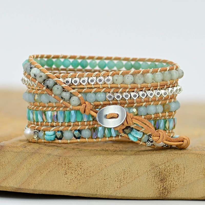 Cut Angle Tianhe Stone Cowhide Woven Bracelet Limorista