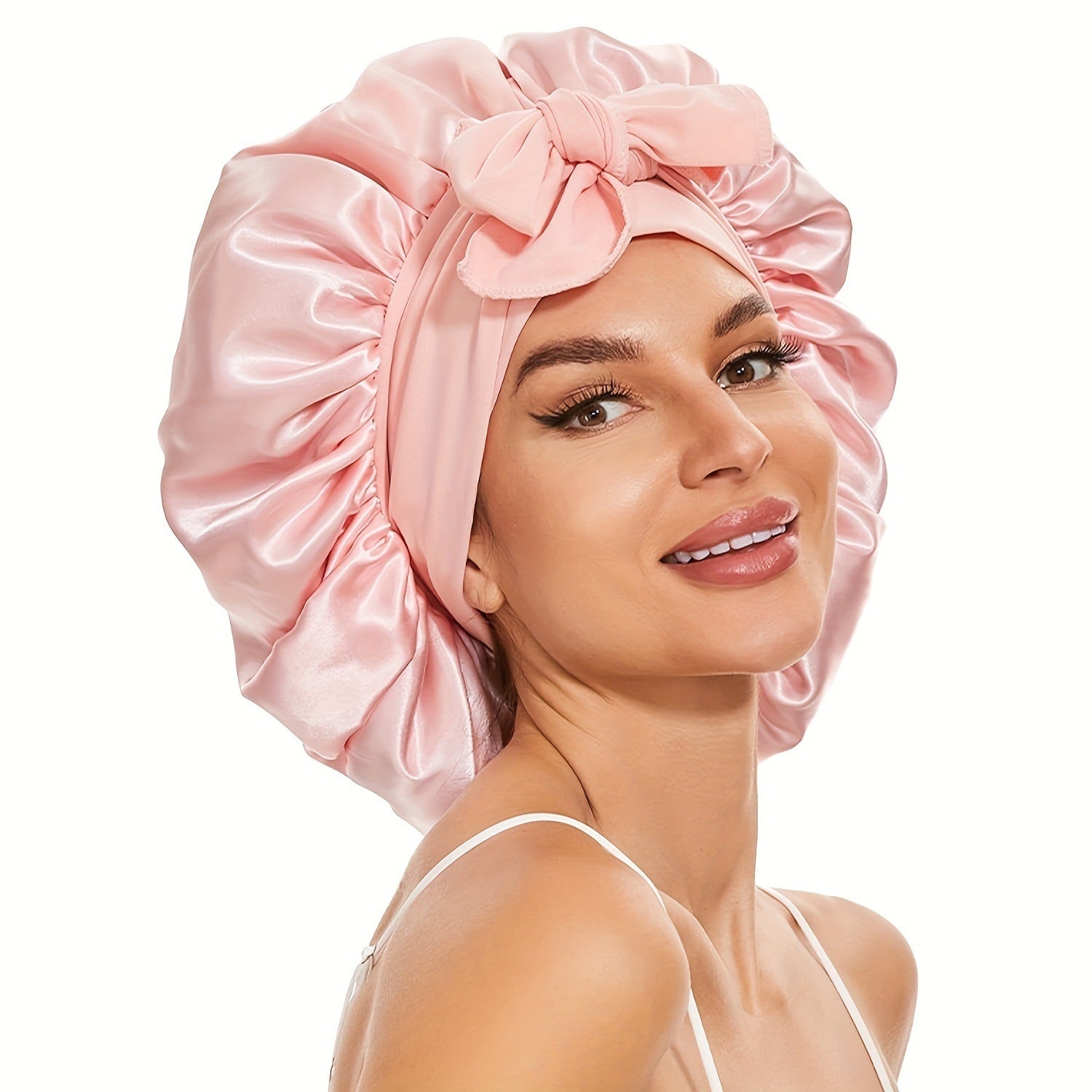 Double-layer Ribbon Round Cap Bow Hair Care Wide-brimmed Hat Limorista