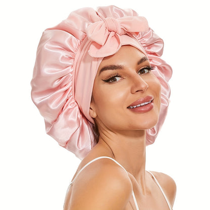 Double-layer Ribbon Round Cap Bow Hair Care Wide-brimmed Hat Limorista