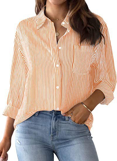 Striped Loose Casual Long Sleeves Shirt For Women Limorista
