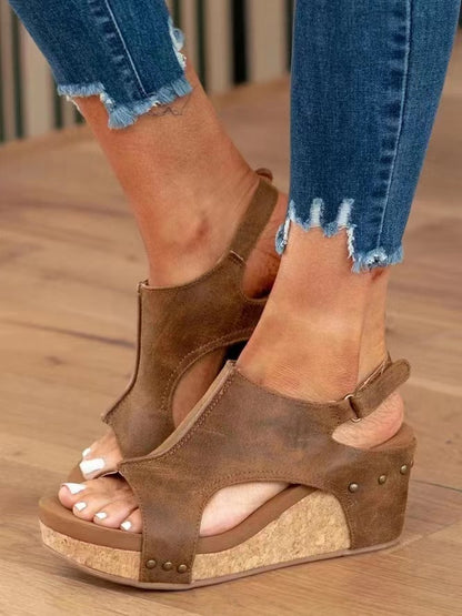 Ladies New Wedge Peep Toe Rivet Sandals Limorista